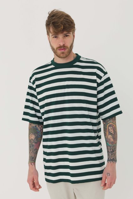 camiseta new over fio tinto listrada branco e verde floresta com etiqueta retroy 11