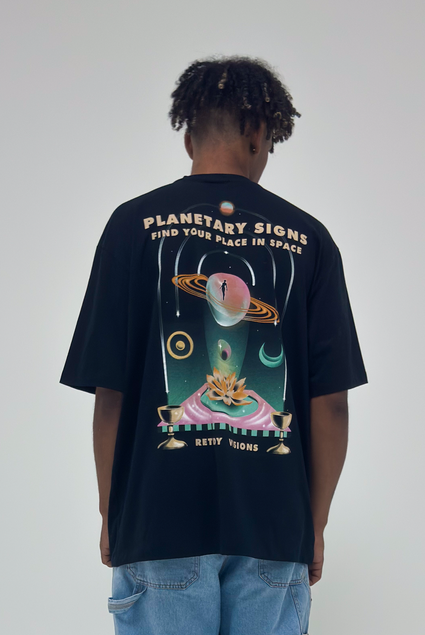 camiseta preta new over estampada retroy visions planetary signs 3 2