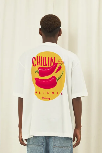 camiseta off white oversized retroy pimentas caliente 10