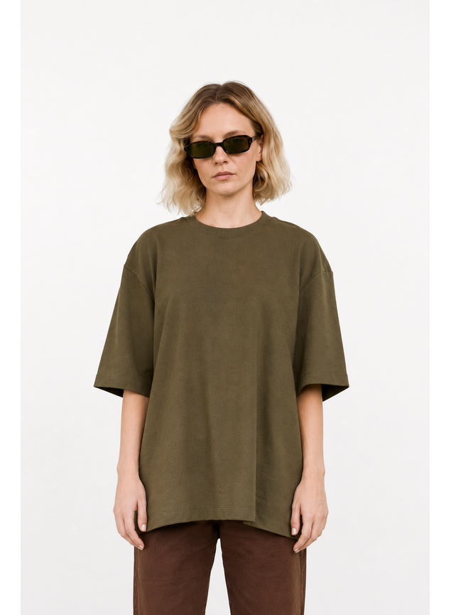 Camiseta Oversized Verde Militar Retroy | Malha Nappe